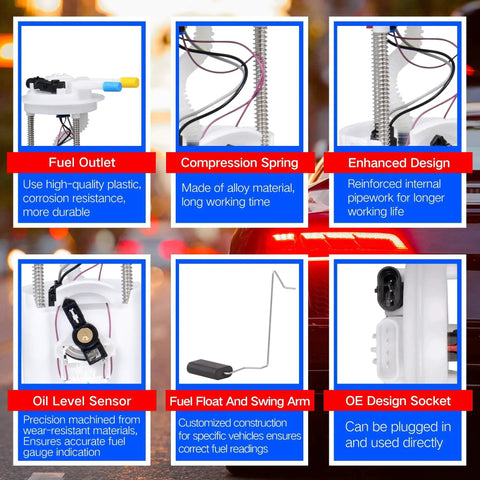 Features of Drop In Electric Fuel Pump Assembly With Sensor And Sending Unit for Cadillac Escalade, Chevy Tahoe, GMC Yukon.