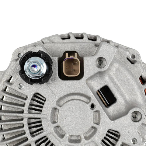 Close-up of New Ready To Roll Alternator For Chrysler 200 And Sebring 2.4L 2007-2014 Compatible Models, showing connection points.