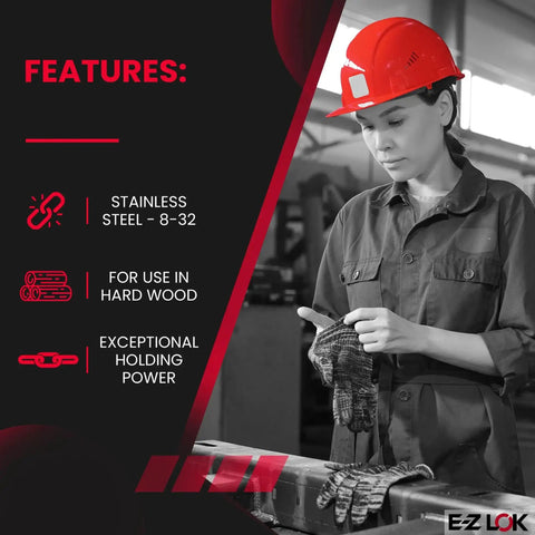 Person in workshop with features of Wood Thread Repair Kit For Soft Wood With Stainless Steel Threaded Inserts And 8-32 Knife Thread Inserts (10) displayed.