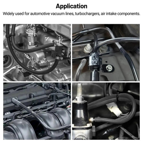 Go-To Heavy Duty Silicone Vacuum Tubing Kit Black 5 Ft 130 PSI Max 4 Piece Set With 4mm 6mm 8mm and 12.7mm hoses in engine applications