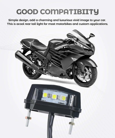 Bright LED Motorcycle License Plate Light Upgrade for Universal Motorbike Waterproof Rear Brake Tail Lamp Assembly with bike background
