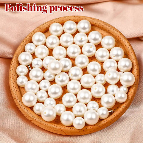 Pearl Rivet Set 150 Pcs Faux Pearl Studs For Hats Shoes Clothes Bags Veil displayed on wooden dish.