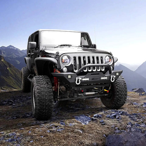 Heavy Duty Front Bumper With Winch Plate For 2007-2018 Jeep Wrangler JK And JKU installed on vehicle