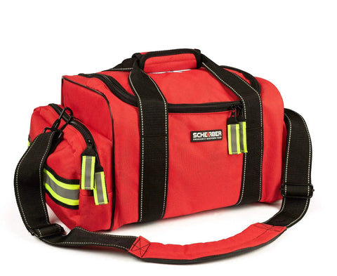 Red gear bag for Fully Stocked First Responder Medical Kit For EMTs And Pros With CAT Tourniquet, HyFin Chest Seal, Israeli Bandage by Scherber.