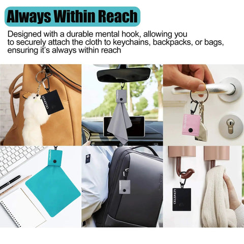 Solid Color Microfiber Eyeglasses Cleaning Cloth Keychain Portable Lens Wipes attached to various items
