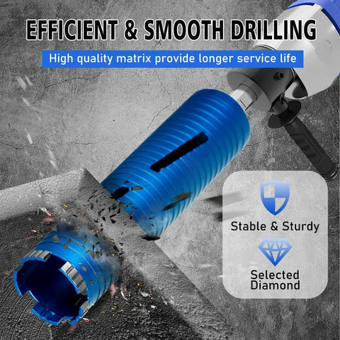 Diamond Core Drill Bit Set For Concrete Masonry, 2 1/2 Inch Diameter, 10 Inch Depth, Turbo Laser Welded, drilling concrete close-up