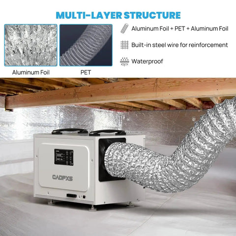 Go To 6 Inch Flexible Dehumidifier Duct Aluminum Foil Outlet with multi-layer protection in crawlspace