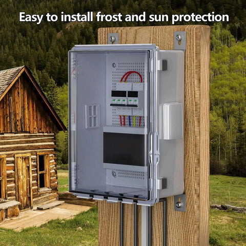 Rugged Outdoor Ready Ventilated ABS Electrical Junction Box With IP65 Waterproof Enclosure installed on wooden post