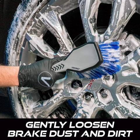 Ergonomic Wheel And Rim Cleaning Brush With Ultra Soft Bristles For Tires And Rims Rubber Lined Sides For A Firm Grip 10.3 Inch Length Gray Auto Detailing Tool cleaning wheel
