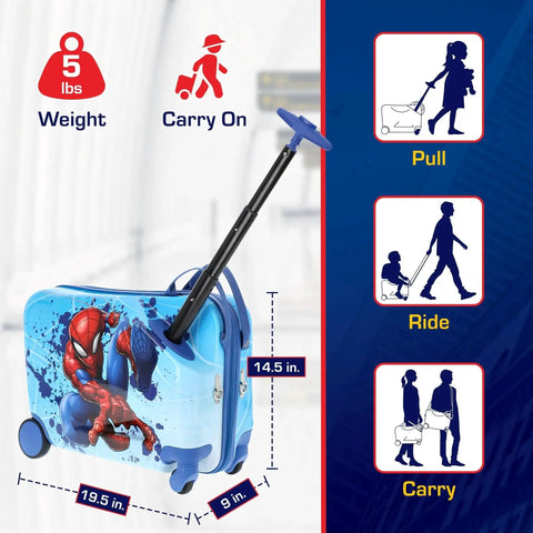 Spider-Man 19 Inch Kids Carry On Luggage With Spinner Wheels Ride On Hardshell Suitcase For Travel Blue Marvel Licensed
