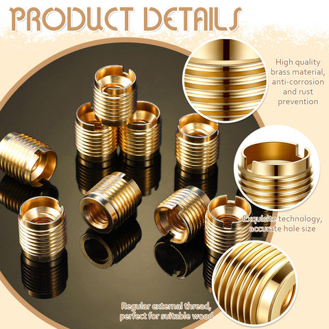 Durable Brass Threaded Inserts For Wood With Three Eighths By Sixteen Internal Threads Dual Thread Nutserts For Furniture Screw In Hardware Measuring Six Twenty Five Hundredths Inch Long Leifide Pack Of Ten Ideal For Tap Handles And Homebrew Beer