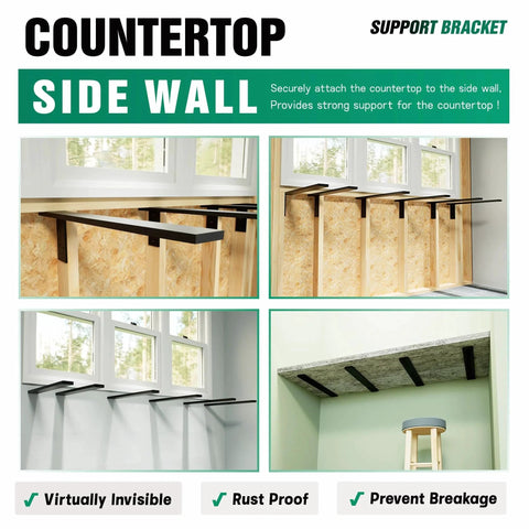 Free Hanging Side Wall Floating Shelf Bracket 3 Pack, 16 Inch Heavy Duty Countertop Support Brackets installed under countertop