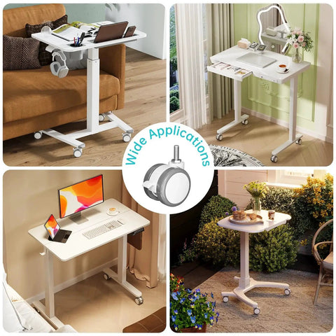 Lockable Stem Caster Wheels Set Of Four, 2 Inch Nylon Threaded Swivel Casters With Five Sixteenth Inch Stems, 8mm Diameter And M8 Thread, Replacement For Standing Desks, Each Wheel Load Capacity 100 Lbs, White, used on various mobile tables indoors and outdoors