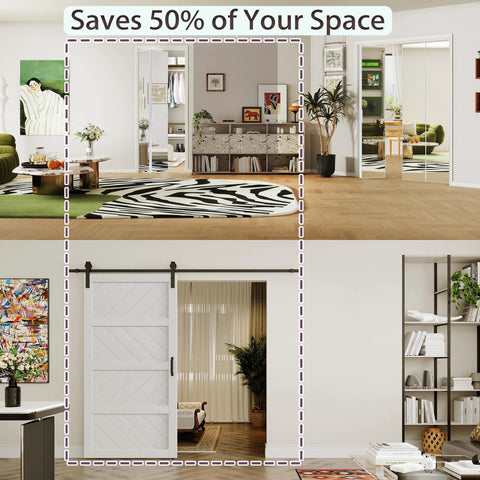Black Aluminum Bifold Mirror Door For 60x80 Opening, Preassembled With Hardware Kit, Indoor Bi Fold Barn Door For Bedroom And Closet, Explosion Proof Mirror, Durable Aluminum Frame displayed in modern living room