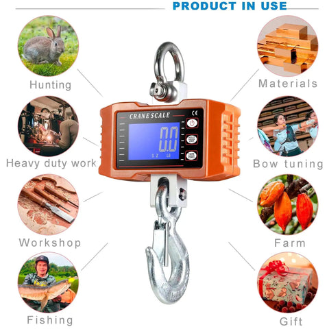Heavy Duty Digital Crane Scale 1000kg 2000lb For Indoor Outdoor Use, High Accuracy Hanging Scale with Backlit LCD and Hook