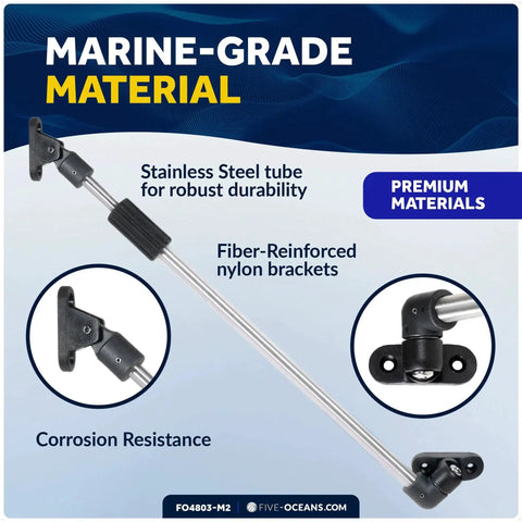 Front view: Five Oceans FO4803-M2 2-pack boat hatch lid supports; adjustable stainless steel tube with nylon brackets