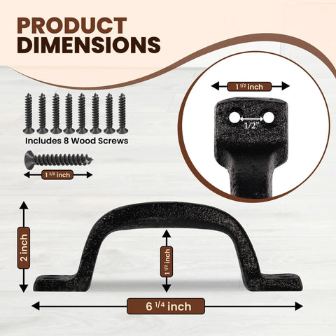 Heavy Duty Black Cast Iron Barn Door Handles 2 Pack For Shed And Garage Doors Includes Hardware And Pre Drilled Holes 6 1 4 Inches Tall