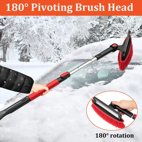 Heavy Duty Car Snow Brush Ice Scraper With Squeegee And Extendable 40 Inch Handle CGACOL shown with 180° pivoting brush head for snow removal.