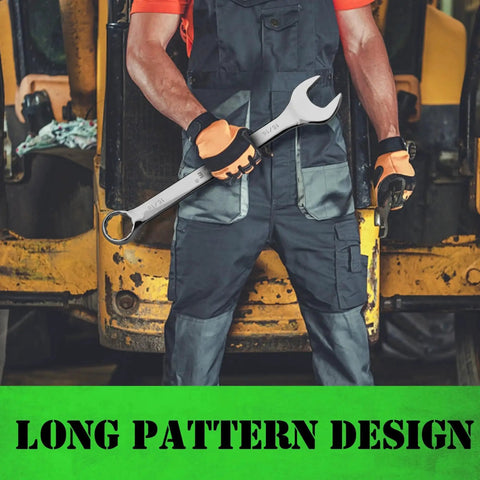 Mechanic holding a wrench from the Six Piece Large Wrench Set With Long Box End Wrenches Ranging From 15/16 Inch To 1 1/4 Inch