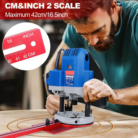 Man using a 5 In 1 Router Circle Cutting Jig For Cutting And Routing Circles And Grooves, Easy To Use Multi Function Aluminum Jig
