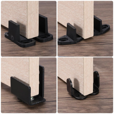 2 Pack T Shape Sliding Barn Door Bottom Floor Guides Matte Black with screws and anchors installed on wooden doors