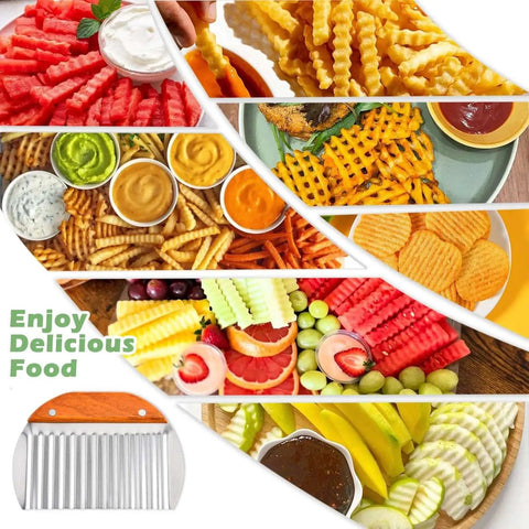 Large Crinkle Cutter for Veggies and Potatoes With Wooden Handle, French Fry Cutter for crisp weeknight restaurant style wavy fries