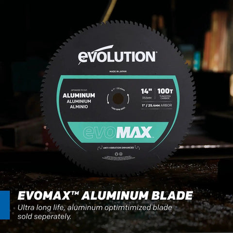 Evolution EVOMAX 14-inch aluminum blade, front view with teal label