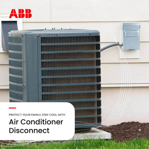 Weatherproof fused AC disconnect switch 30A 240V single-unit 1-phase NEMA 3R next to HVAC system