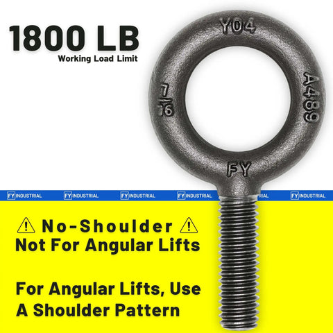 Set Of 10 No-Shoulder Lifting Eye Bolts, 7/16-14 By 1-3/8 Inch, Vertical Pull Only, Industrial Grade Carbon Steel 1035
