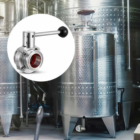 Sanitary butterfly valve with pull handle, 304 stainless steel, 1.5 in tube OD, three-clamp Clover.
