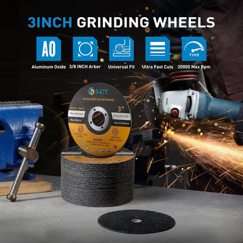25 Pack 3 Inch Cut Off Wheels For Metal And Stainless Steel, 3 x 1/16 x 3/8 Inches, Aluminum Bonded, with angle grinder