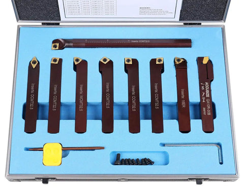 Five Eighth Inch Indexable Turning And Boring Tool Set With TiN Coated C6 Carbide Inserts For Steel And Cast Iron Built To Last