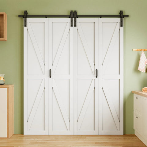Space Saving 64 By 84 Inch Pre Assembled Solid Core Bifold Barn Door With White Primed Finish Folding Barn Door Kit Included For Closet Pantry Laundry Office Study And More