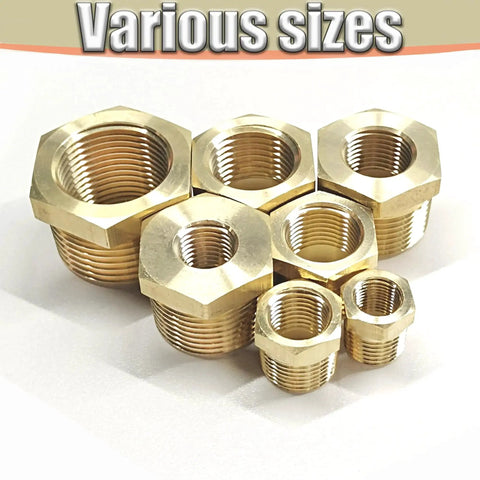Three Eighths Inch MNPT To One Eighth Inch FNPT Brass Reducer Bushing, Heavy Duty Hex Head Pipe Fitting Reducing Adapter