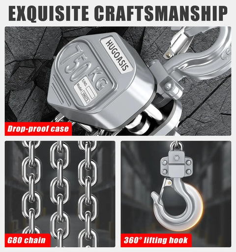 Compact Mini Lever Hoist Three Quarter Ton Capacity 1650 Lbs 10 Ft Lift Aluminum Housing G80 Chain Dual Brake Puller