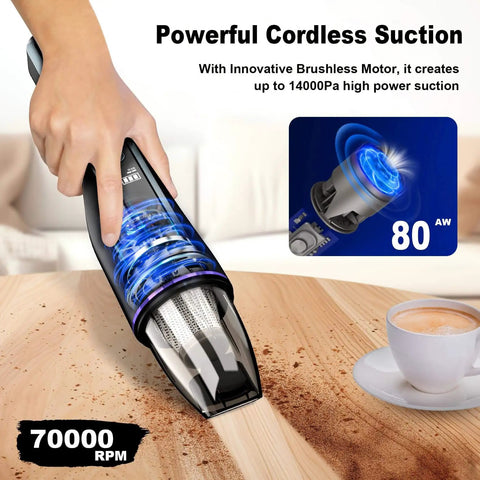 Ultra Lightweight Cordless Handheld Vacuum With Brushless Motor And 14000 Pa Boss Level Suction 1.2 Lb Weight Slim LED Light