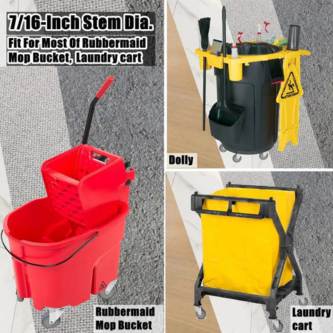 Swivel Stem Caster Set Four Inch Wheel with Seven Sixteenth Inch Stem Diameter for Rubbermaid Mop Buckets and Carts