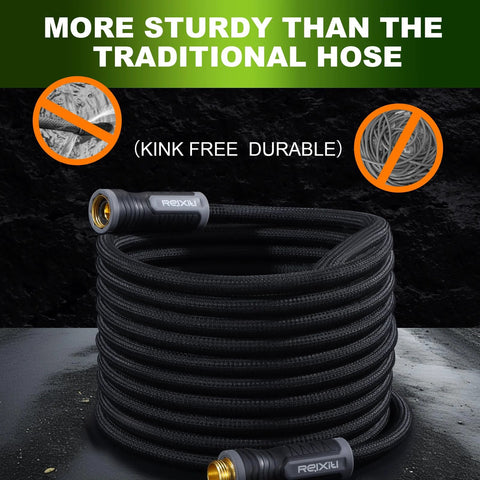 Relxitl garden hose, 50 ft black flexible non-expanding hose with brass fittings