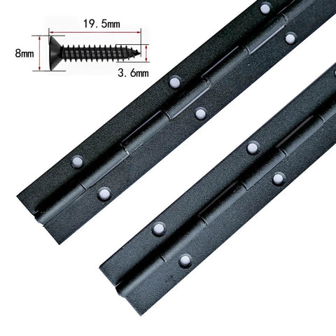 Two Pack 12 Inch Piano Hinges In Stainless Steel Black Heavy Duty For Doors Cabinets Woodworking And Marine Applications Durable Quiet Operation Ideal For Hiding Joints And Providing Extra Support Includes 24 Screws displayed with screws
