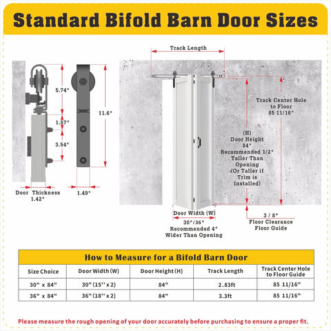 Two Panel Bifold Barn Door Kit For 30 Inch Openings Space Saving Indoor Sliding Door With Folding Panels And Hardware size guide chart