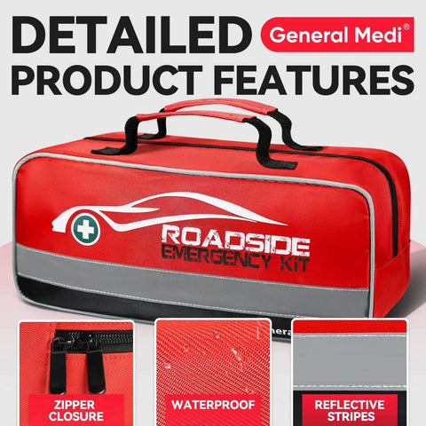 Essential 127-Piece Car Emergency Kit With Mini First Aid Kit Includes Jumper Cables Tow Rope Safety Vest And Emergency Triangle bag