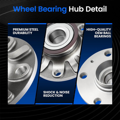 Two Piece Rear Wheel Bearing And Hub Assembly For Five Lug Vehicles With Abs Compatible With Volkswagen Audi, showing details