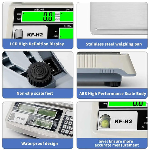 Heavy Duty Industrial Counting Scale With 30kg Capacity And 0.5g Precision For Coins And Parts Rock Solid Pro Grade Digital Scale features components like LCD display, stainless steel pan, non-slip feet, and ABS body.