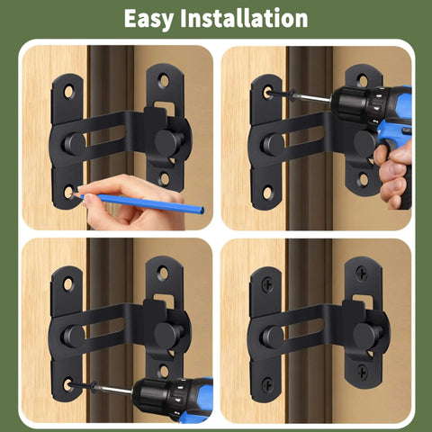 Installation of Heavy Duty 90 Degree Barn Door Flip Lock for Privacy and Security on sliding barn doors wood fences and gates
