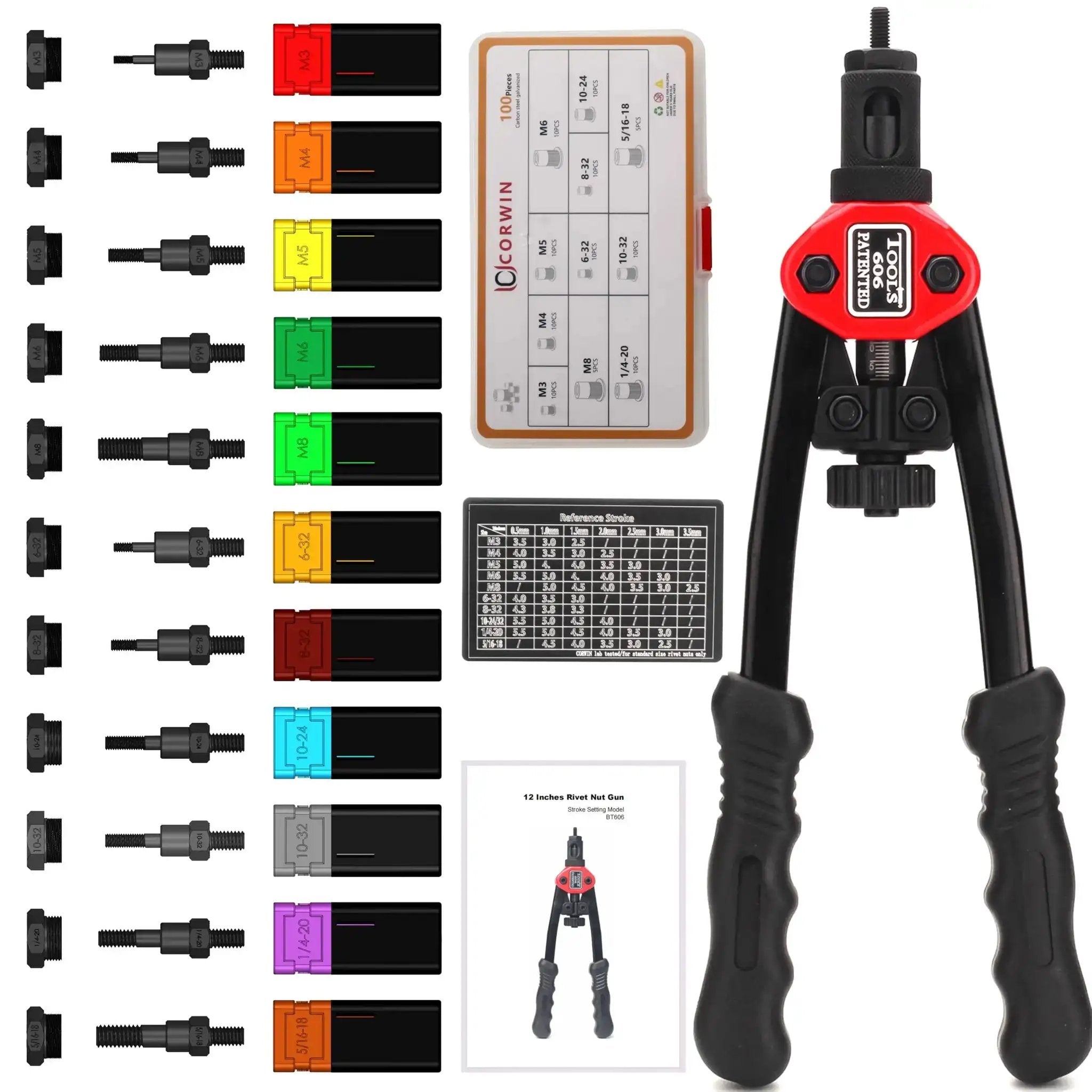 Simple Stroke Setting Rivet Nut Tool Kit, 12 Inch Mid ...
