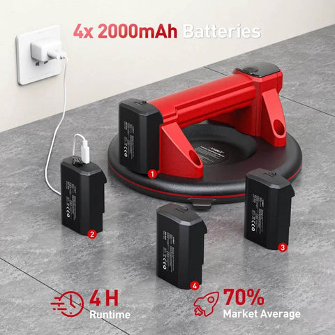 Cordless Vacuum Lifter For Glass And Tile With 21 Cm NBR Base 440 Lbs Max Load Heavy Duty Electric Suction Cups with batteries