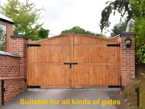 Wooden gate with Heavy Duty T-Strap Gate Hinges 2 Pack, 900 Lb Load Capacity, 13 Inch Length, for fence and barn