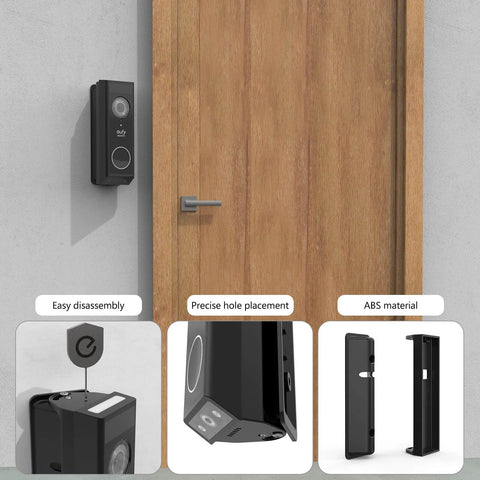 Adjustable 0 To 35 Degree Doorbell Angle Mount For Eufy Security Video Doorbell E340 Battery Powered Tilt Bracket installed on door.