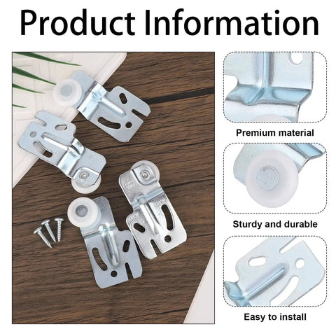 Eight-Piece Sliding Closet Door Roller Hardware Kit With Top Hung Bypass Upper Mount Track Wheels for Wardrobe and Kitchen Doors.