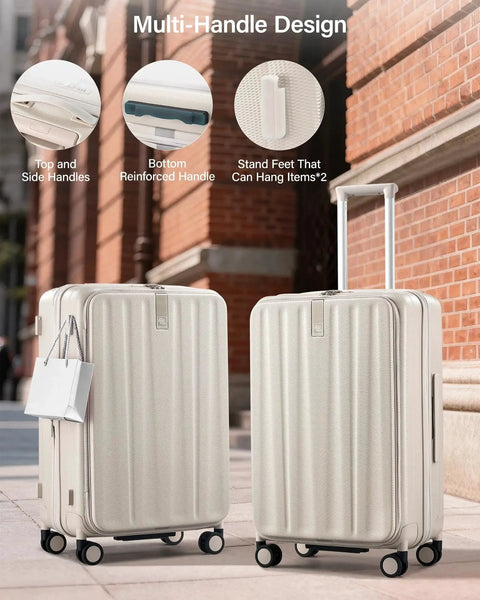 Top Opening 24 Inch Expandable Hard Shell Luggage With Wheels Lightweight Travel Checked Bag Ivory White Lockable Medium Suitcase For Women And Men Durable ABS And PC Shell TSA Approved Lock Smooth Spinner Wheels